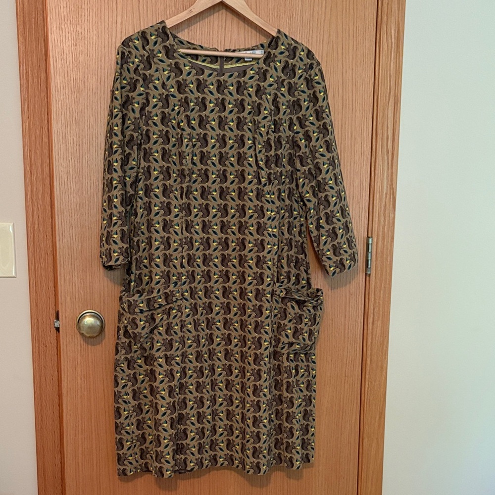 Rare Boden Squirrel Print Dress size 14 corduroy